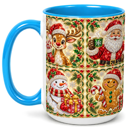 #pl[15oz|Blue] Jeweled Holiday Friends Coffee Mug, Christmas Mug, Ceramic Cup