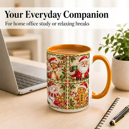 #pl[15oz|Orange] Jeweled Holiday Friends Coffee Mug, Christmas Mug, Ceramic Cup