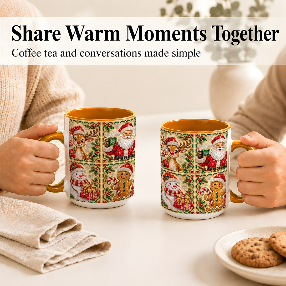 #pl[15oz|Orange] Jeweled Holiday Friends Coffee Mug, Christmas Mug, Ceramic Cup