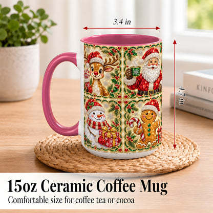 #pl[15oz|Pink] Jeweled Holiday Friends Coffee Mug, Christmas Mug, Ceramic Cup