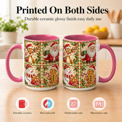 #pl[15oz|Pink] Jeweled Holiday Friends Coffee Mug, Christmas Mug, Ceramic Cup