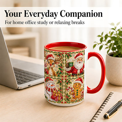 #pl[15oz|Red] Jeweled Holiday Friends Coffee Mug, Christmas Mug, Ceramic Cup