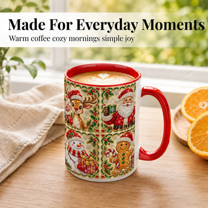 #pl[15oz|Red] Jeweled Holiday Friends Coffee Mug, Christmas Mug, Ceramic Cup