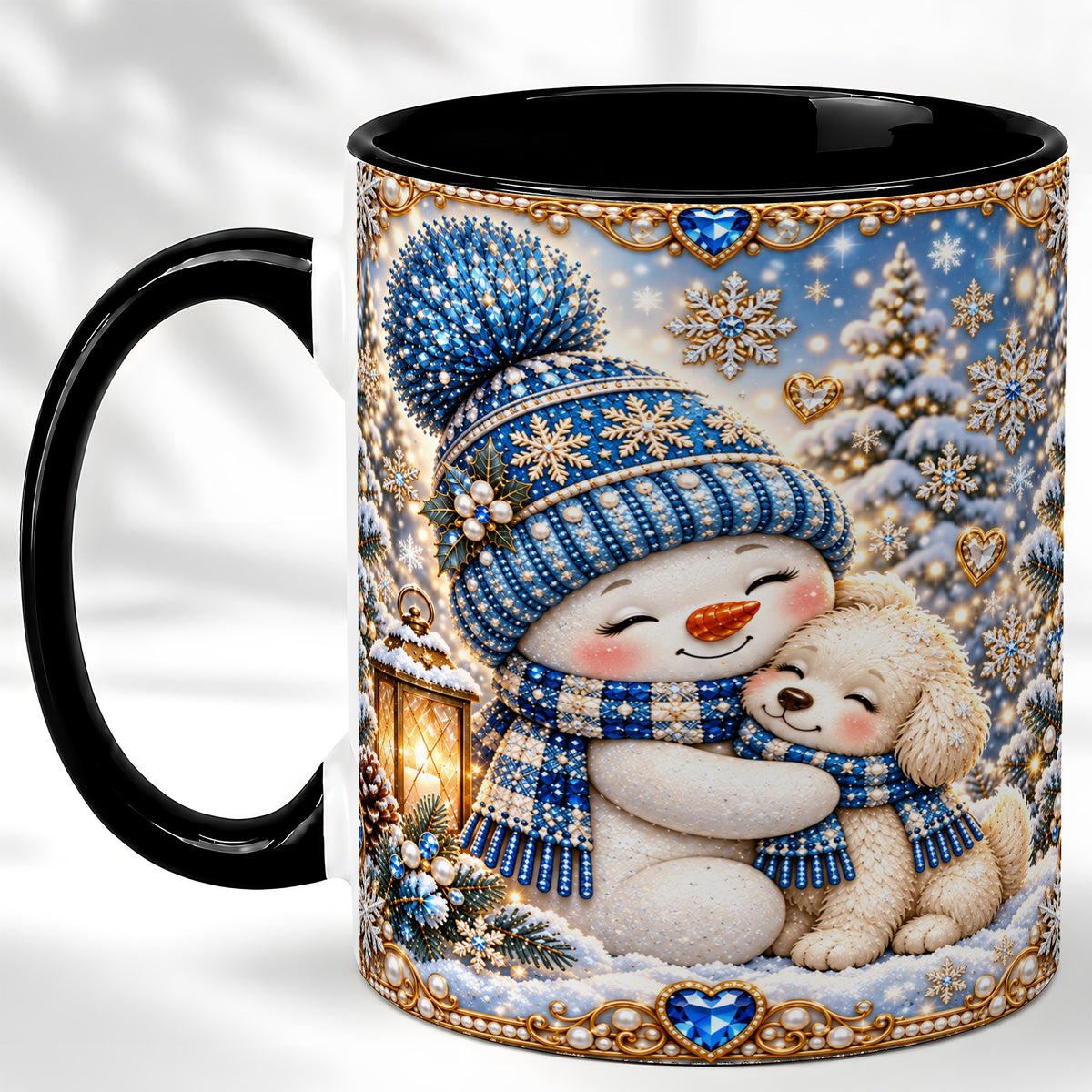 #pl[11oz|Black] Blue Snowman Dog Coffee Mug, Winter Mug, Ceramic Cup