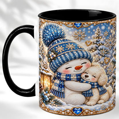 #pl[11oz|Black] Blue Snowman Dog Coffee Mug, Winter Mug, Ceramic Cup