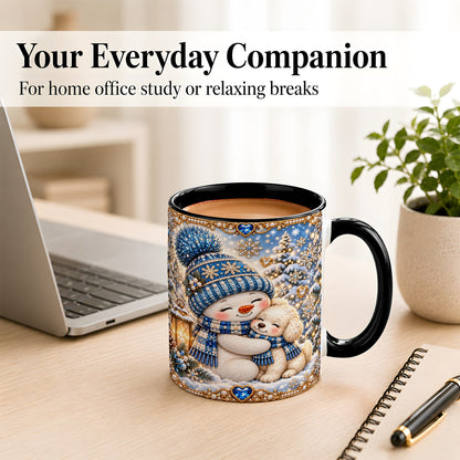 #pl[11oz|Black] Blue Snowman Dog Coffee Mug, Winter Mug, Ceramic Cup