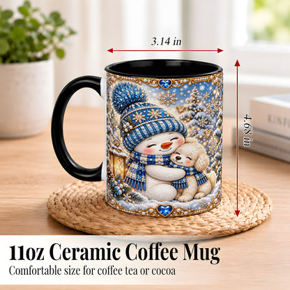 #pl[11oz|Black] Blue Snowman Dog Coffee Mug, Winter Mug, Ceramic Cup