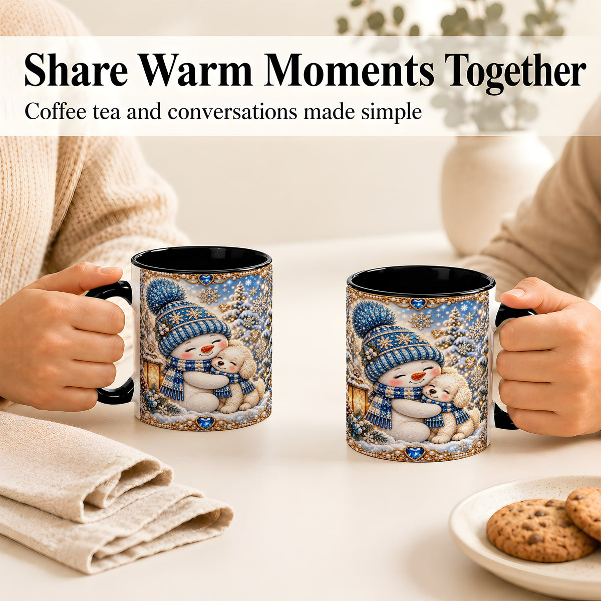 #pl[11oz|Black] Blue Snowman Dog Coffee Mug, Winter Mug, Ceramic Cup