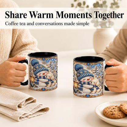 #pl[11oz|Black] Blue Snowman Dog Coffee Mug, Winter Mug, Ceramic Cup