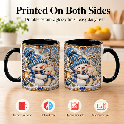 #pl[11oz|Black] Blue Snowman Dog Coffee Mug, Winter Mug, Ceramic Cup