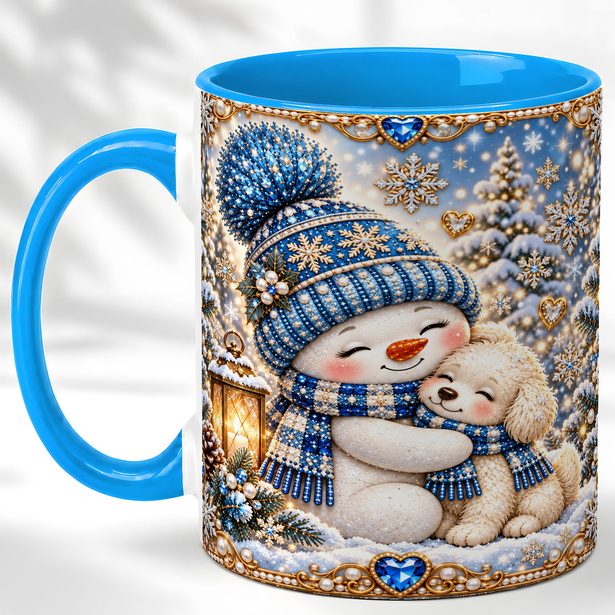 #pl[11oz|Blue] Blue Snowman Dog Coffee Mug, Winter Mug, Ceramic Cup
