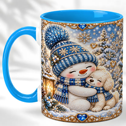 #pl[11oz|Blue] Blue Snowman Dog Coffee Mug, Winter Mug, Ceramic Cup