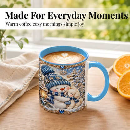 #pl[11oz|Blue] Blue Snowman Dog Coffee Mug, Winter Mug, Ceramic Cup