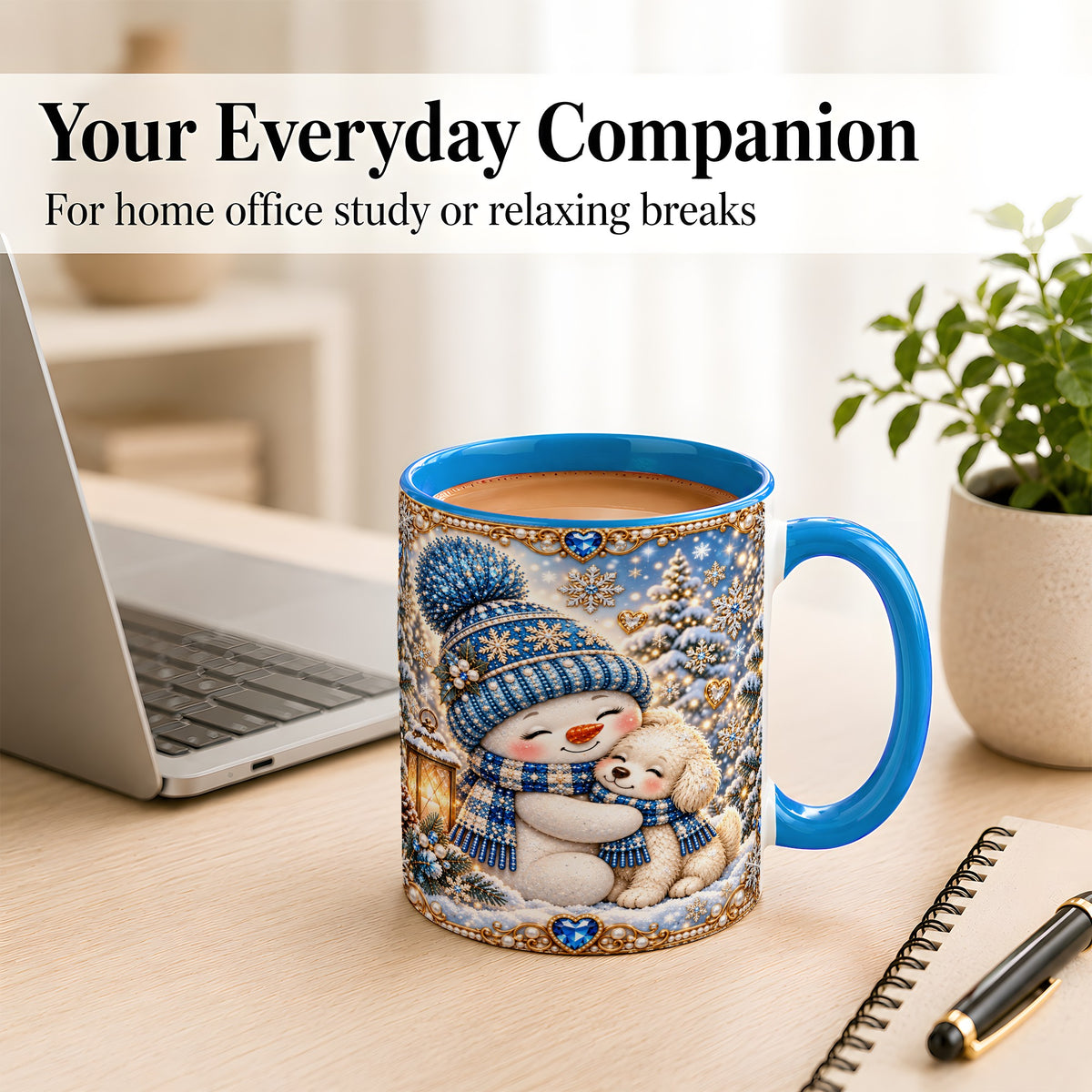 #pl[11oz|Blue] Blue Snowman Dog Coffee Mug, Winter Mug, Ceramic Cup