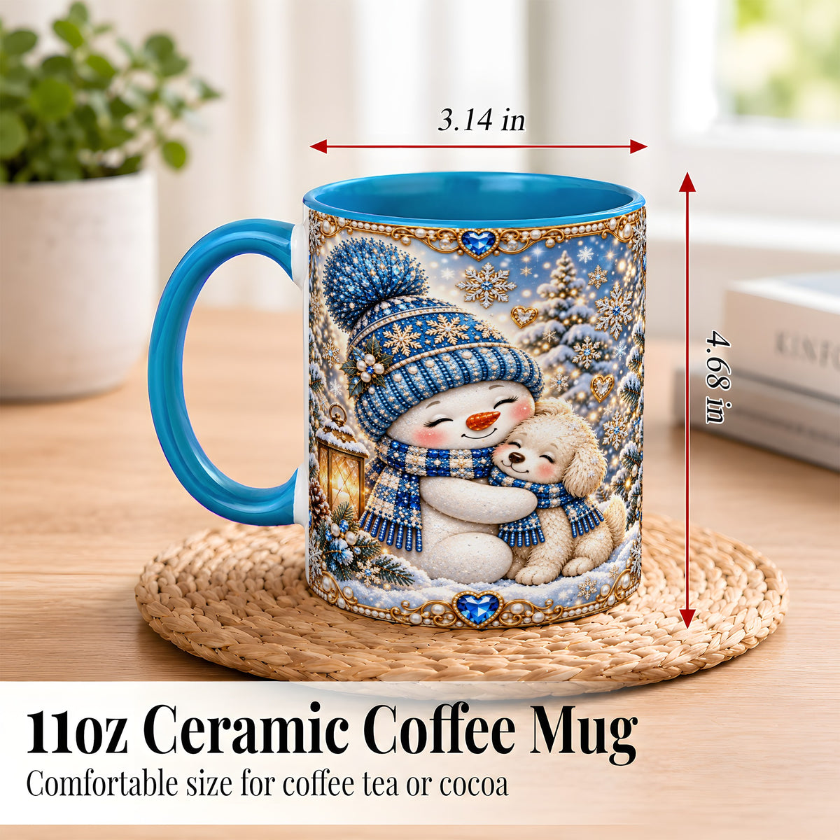 #pl[11oz|Blue] Blue Snowman Dog Coffee Mug, Winter Mug, Ceramic Cup
