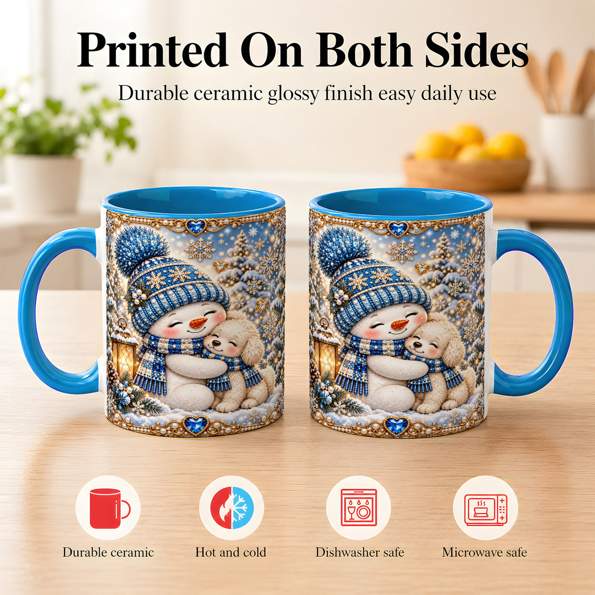 #pl[11oz|Blue] Blue Snowman Dog Coffee Mug, Winter Mug, Ceramic Cup