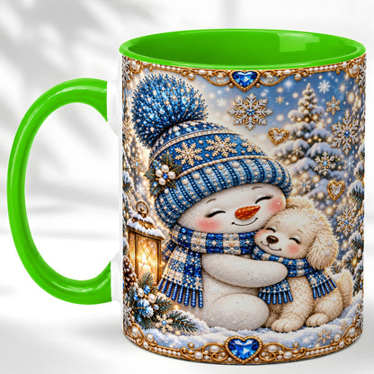 #pl[11oz|Green] Blue Snowman Dog Coffee Mug, Winter Mug, Ceramic Cup