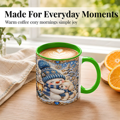 #pl[11oz|Green] Blue Snowman Dog Coffee Mug, Winter Mug, Ceramic Cup