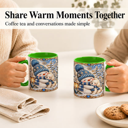 #pl[11oz|Green] Blue Snowman Dog Coffee Mug, Winter Mug, Ceramic Cup