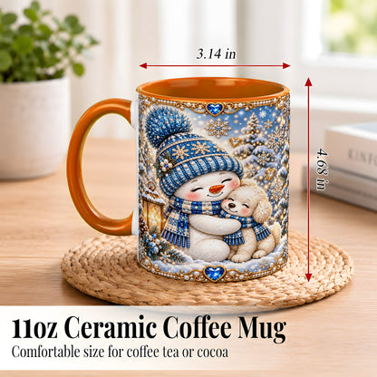 #pl[11oz|Orange] Blue Snowman Dog Coffee Mug, Winter Mug, Ceramic Cup