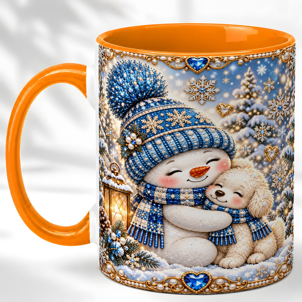 #pl[11oz|Orange] Blue Snowman Dog Coffee Mug, Winter Mug, Ceramic Cup