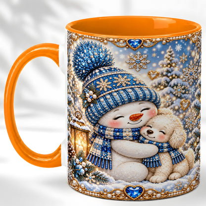#pl[11oz|Orange] Blue Snowman Dog Coffee Mug, Winter Mug, Ceramic Cup