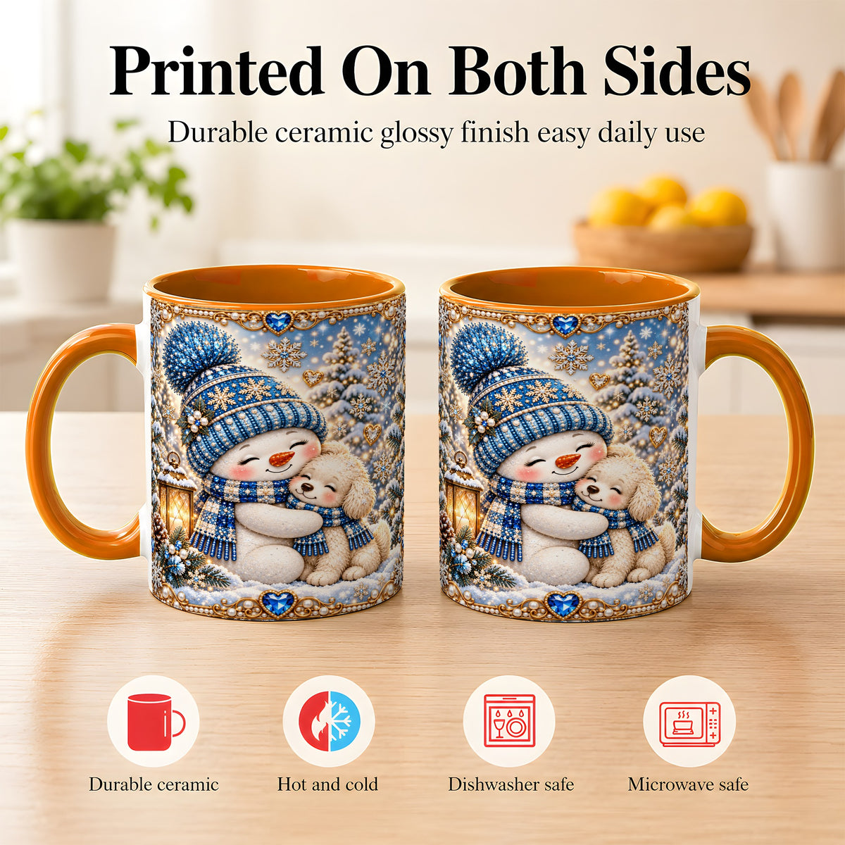 #pl[11oz|Orange] Blue Snowman Dog Coffee Mug, Winter Mug, Ceramic Cup