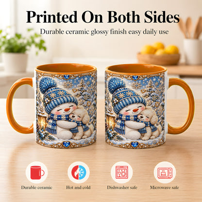 #pl[11oz|Orange] Blue Snowman Dog Coffee Mug, Winter Mug, Ceramic Cup