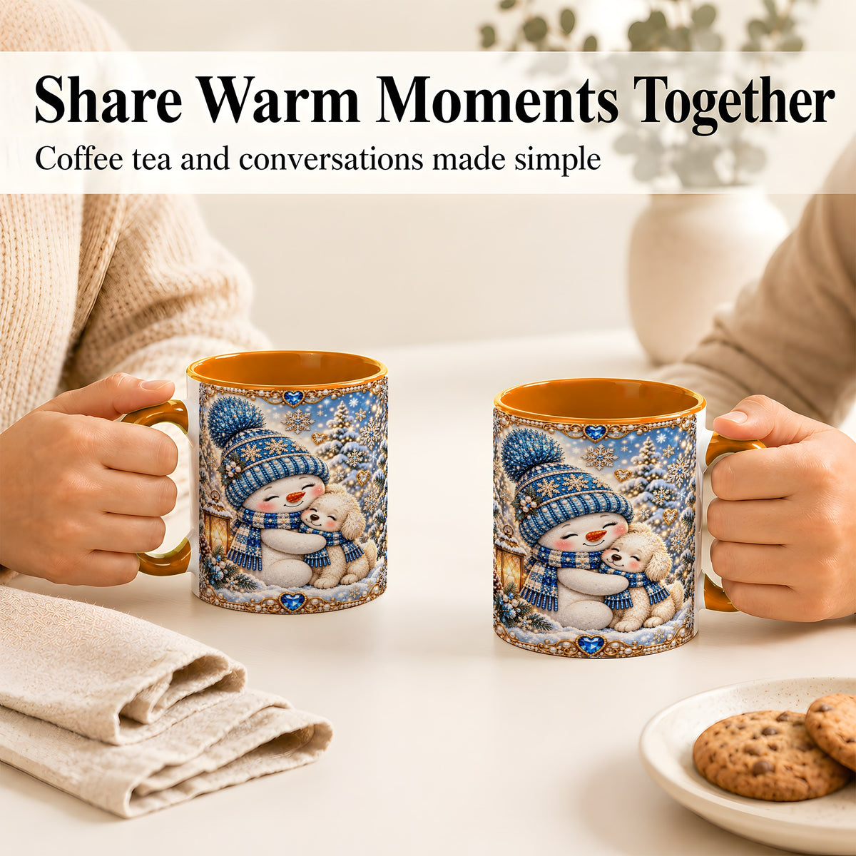#pl[11oz|Orange] Blue Snowman Dog Coffee Mug, Winter Mug, Ceramic Cup