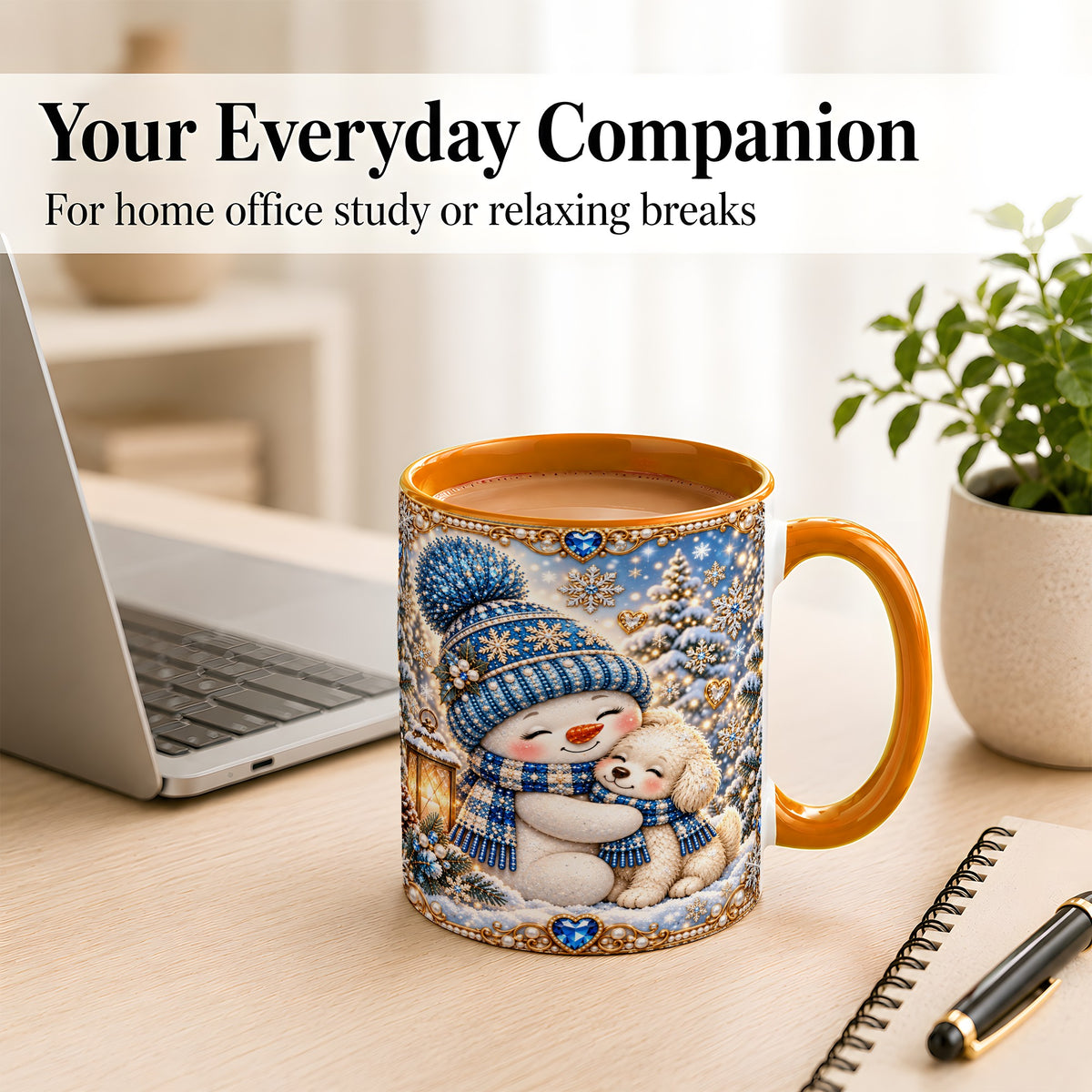 #pl[11oz|Orange] Blue Snowman Dog Coffee Mug, Winter Mug, Ceramic Cup