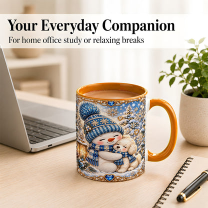 #pl[11oz|Orange] Blue Snowman Dog Coffee Mug, Winter Mug, Ceramic Cup