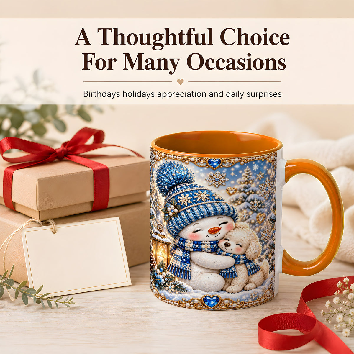 #pl[11oz|Orange] Blue Snowman Dog Coffee Mug, Winter Mug, Ceramic Cup