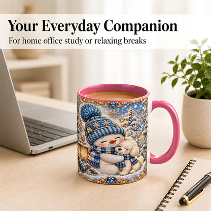 #pl[11oz|Pink] Blue Snowman Dog Coffee Mug, Winter Mug, Ceramic Cup