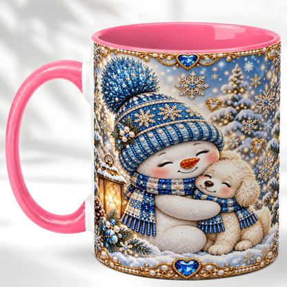 #pl[11oz|Pink] Blue Snowman Dog Coffee Mug, Winter Mug, Ceramic Cup