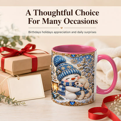 #pl[11oz|Pink] Blue Snowman Dog Coffee Mug, Winter Mug, Ceramic Cup