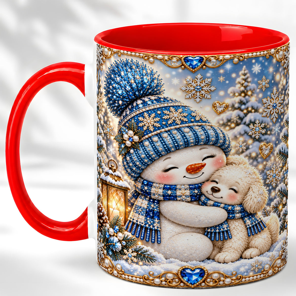 Blue Snowman Dog Coffee Mug, Winter Mug, Ceramic Cup