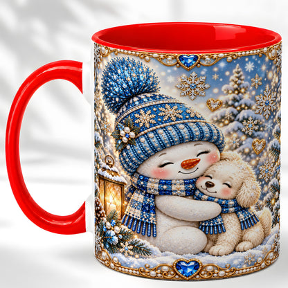 Blue Snowman Dog Coffee Mug, Winter Mug, Ceramic Cup