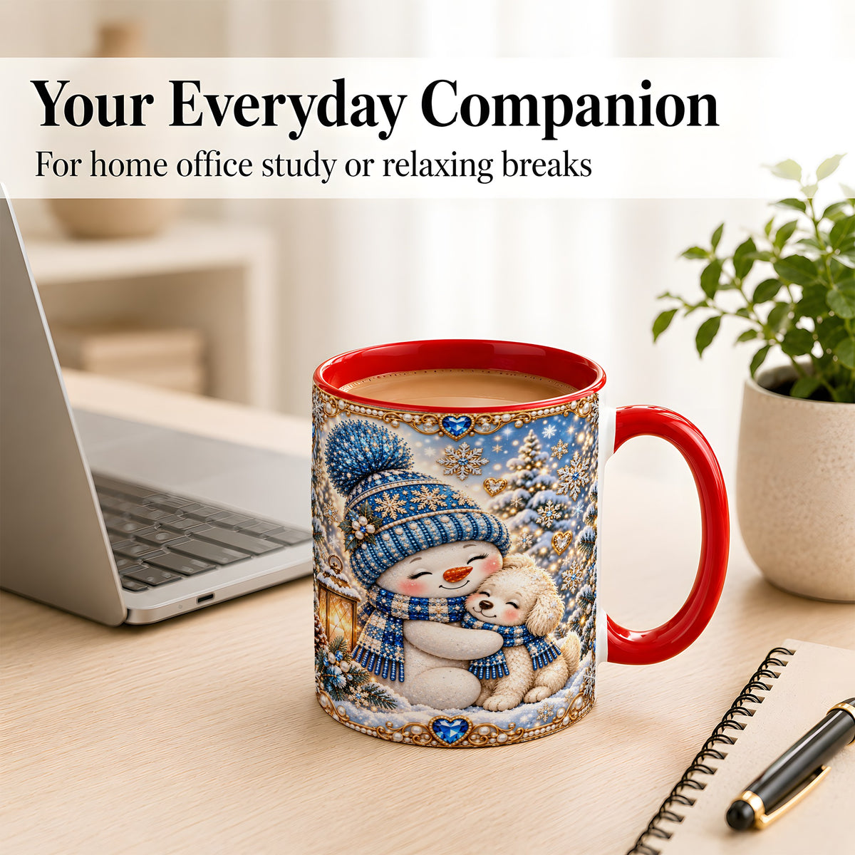 #pl[11oz|Red] Blue Snowman Dog Coffee Mug, Winter Mug, Ceramic Cup