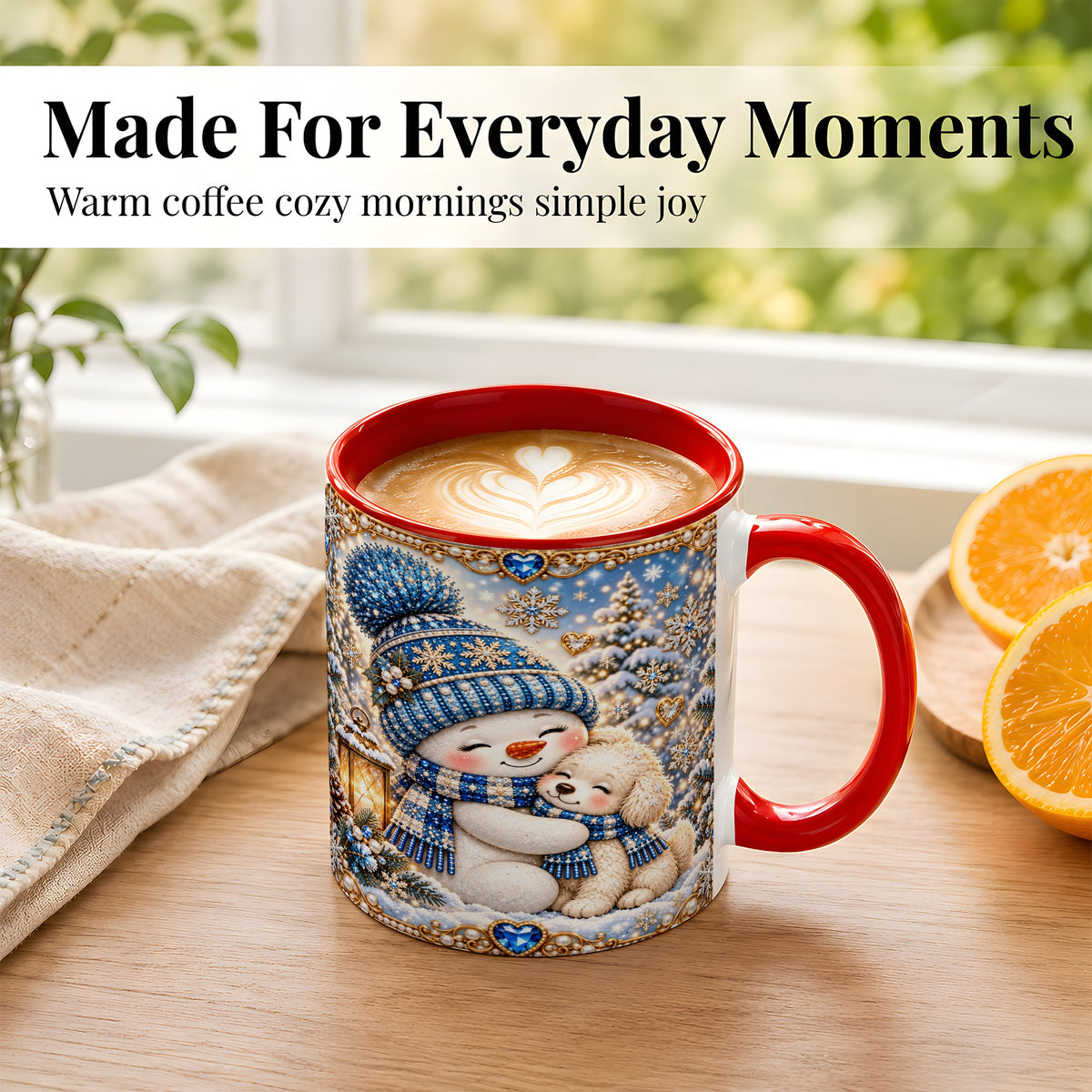 #pl[11oz|Red] Blue Snowman Dog Coffee Mug, Winter Mug, Ceramic Cup