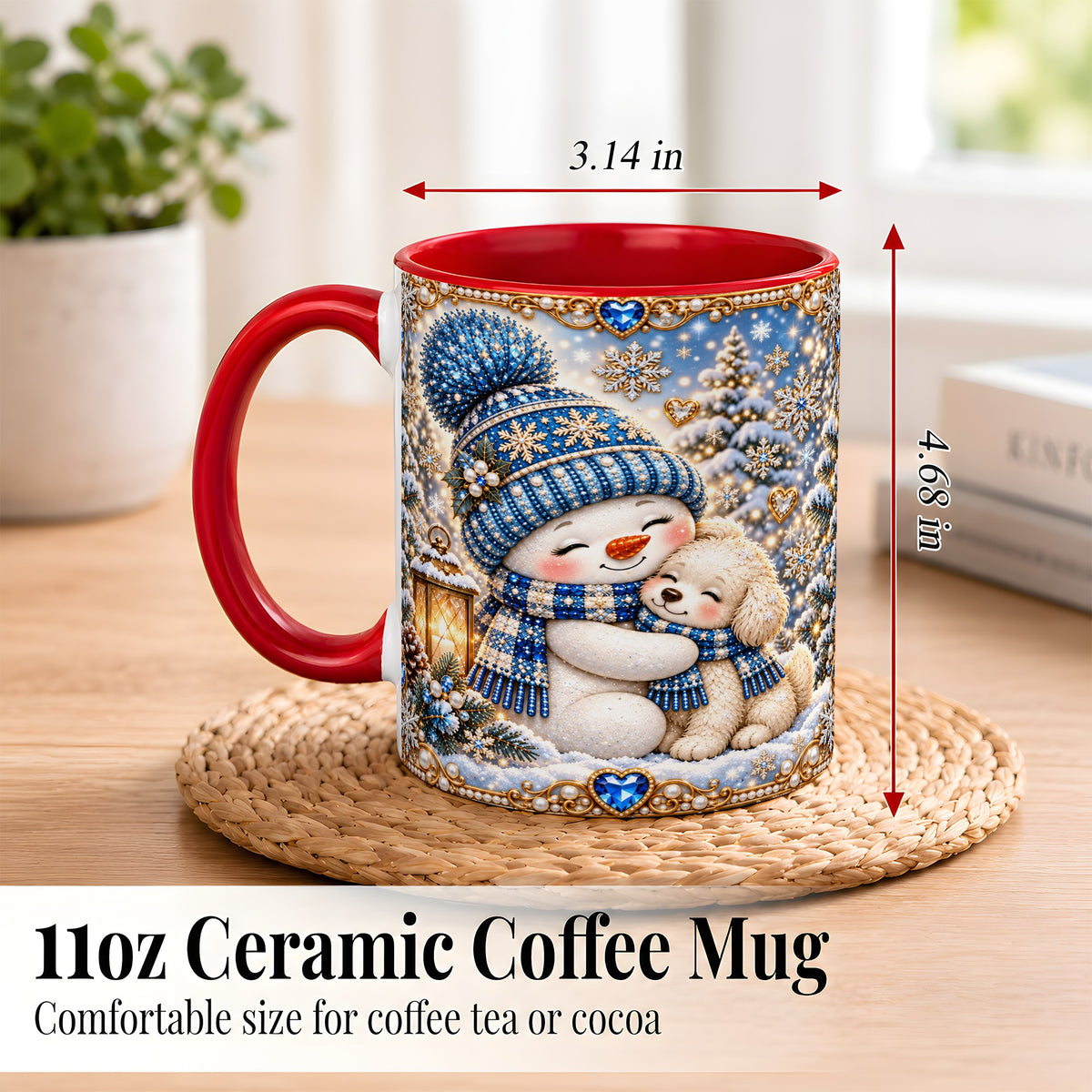 #pl[11oz|Red] Blue Snowman Dog Coffee Mug, Winter Mug, Ceramic Cup