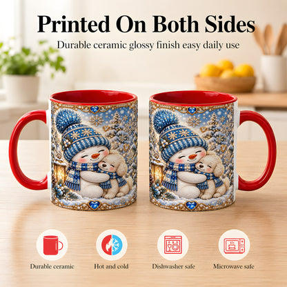 #pl[11oz|Red] Blue Snowman Dog Coffee Mug, Winter Mug, Ceramic Cup