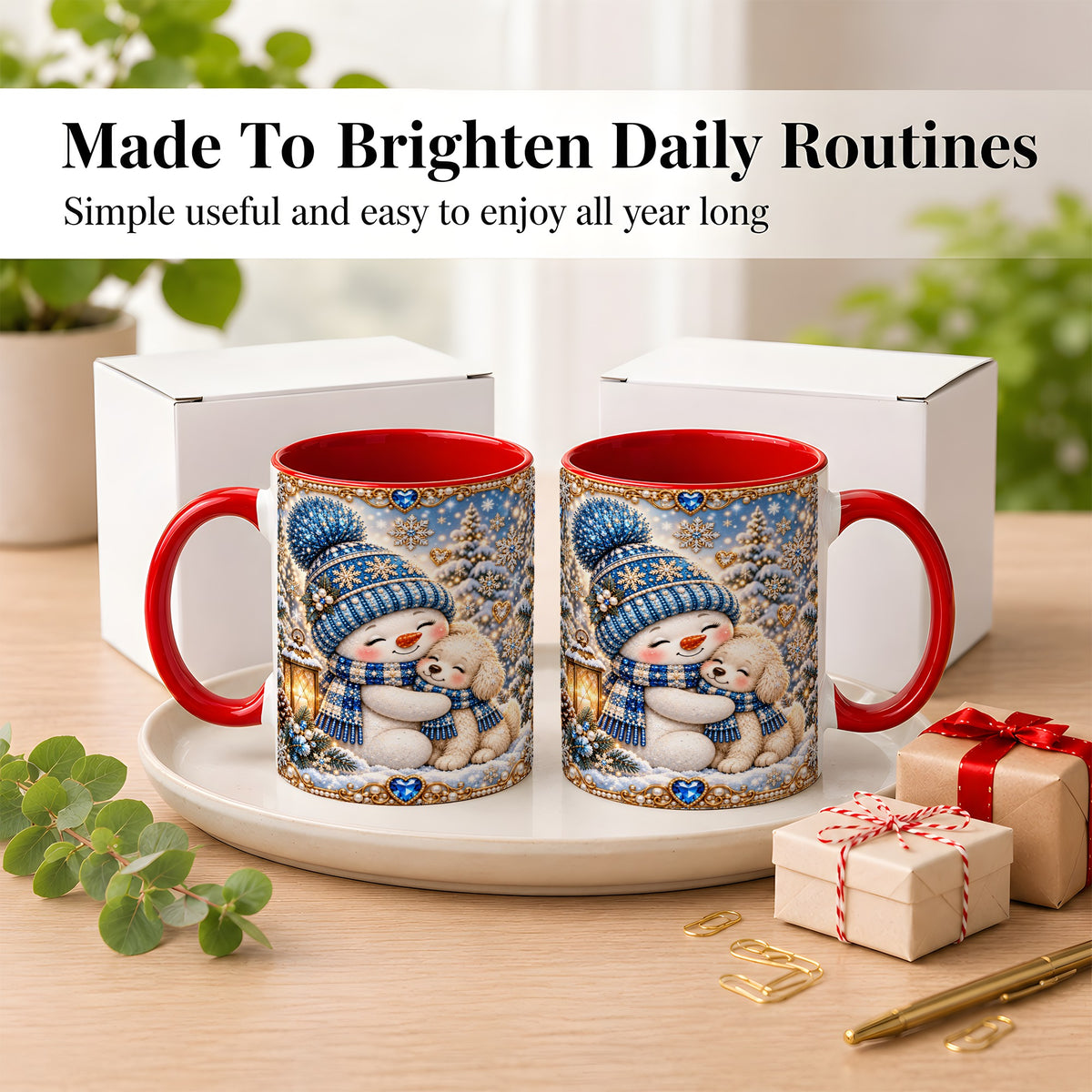 #pl[11oz|Red] Blue Snowman Dog Coffee Mug, Winter Mug, Ceramic Cup