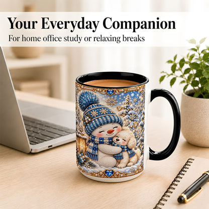 #pl[15oz|Black] Blue Snowman Dog Coffee Mug, Winter Mug, Ceramic Cup