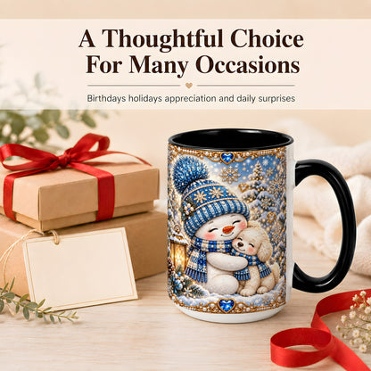 #pl[15oz|Black] Blue Snowman Dog Coffee Mug, Winter Mug, Ceramic Cup