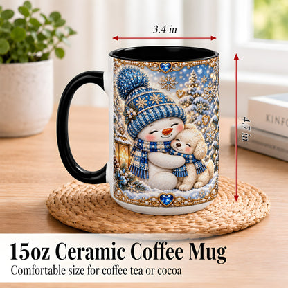 #pl[15oz|Black] Blue Snowman Dog Coffee Mug, Winter Mug, Ceramic Cup