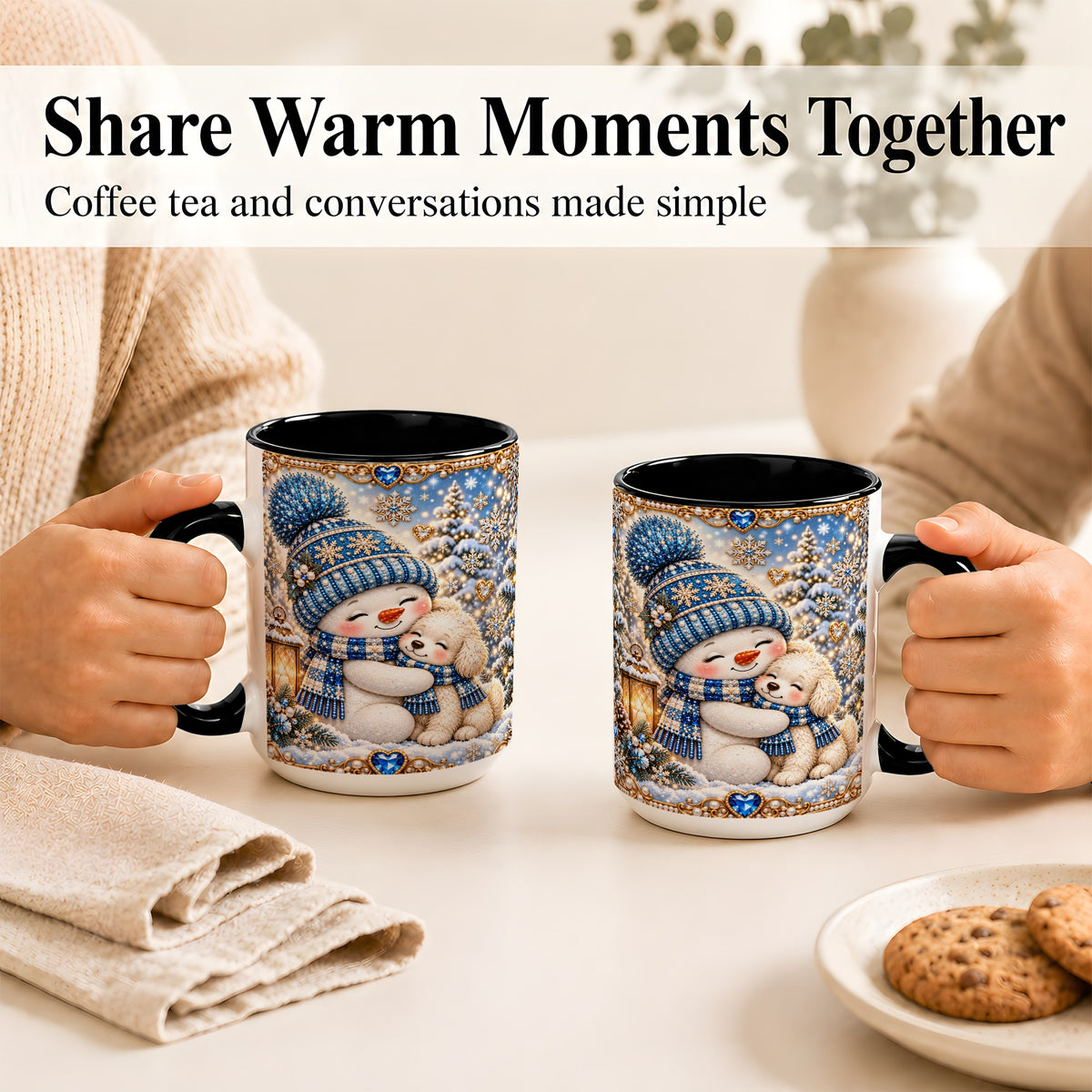 #pl[15oz|Black] Blue Snowman Dog Coffee Mug, Winter Mug, Ceramic Cup