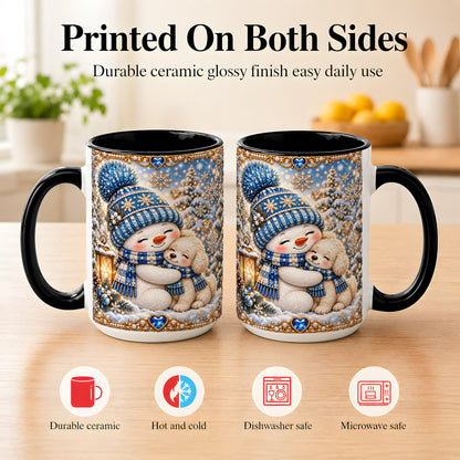 #pl[15oz|Black] Blue Snowman Dog Coffee Mug, Winter Mug, Ceramic Cup