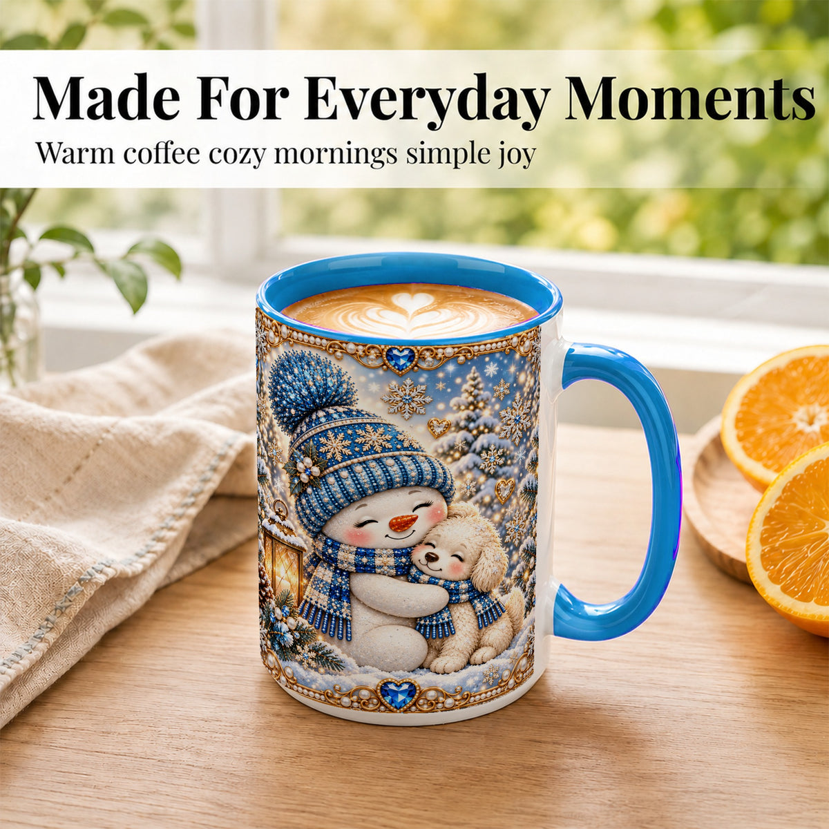 #pl[15oz|Blue] Blue Snowman Dog Coffee Mug, Winter Mug, Ceramic Cup