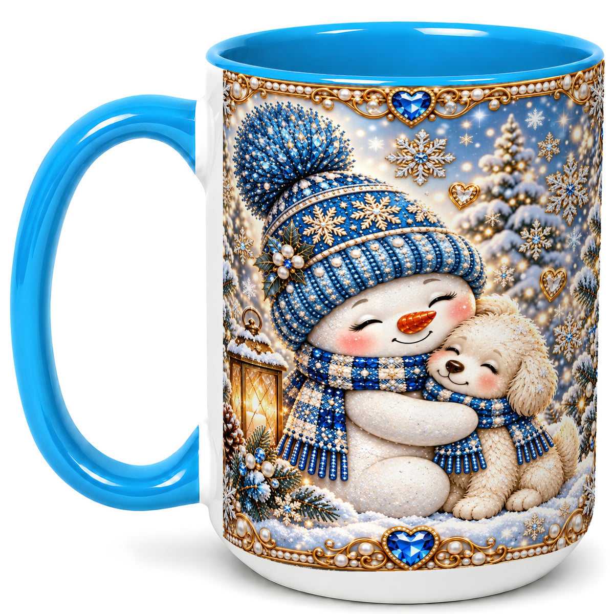 #pl[15oz|Blue] Blue Snowman Dog Coffee Mug, Winter Mug, Ceramic Cup