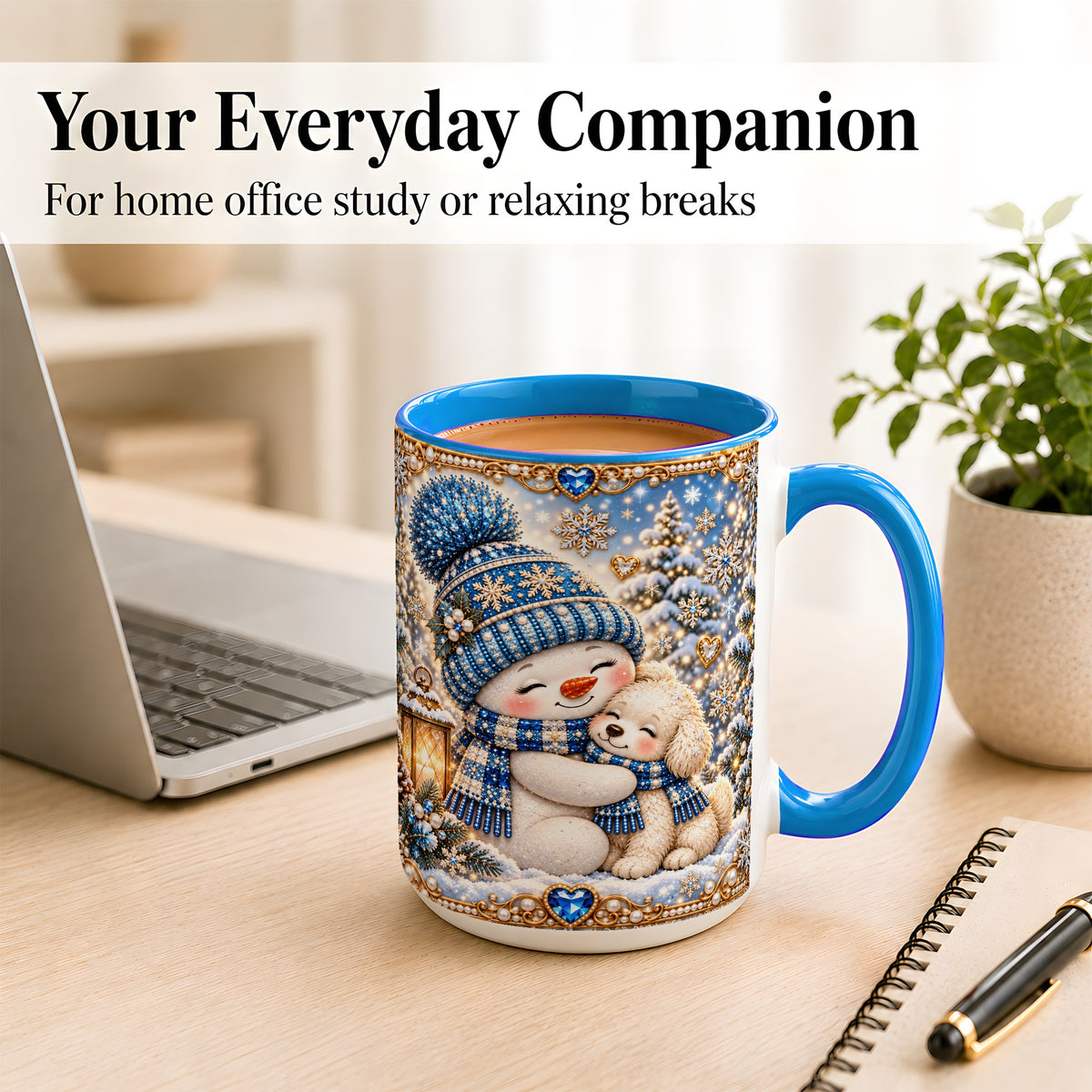 #pl[15oz|Blue] Blue Snowman Dog Coffee Mug, Winter Mug, Ceramic Cup